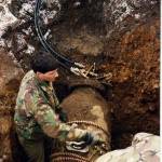 Setting up gear for the trepanning of the bomb — Close up