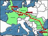 A map showing the first leg of the Mongol Ralley