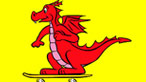 Red dragon on skateboard
