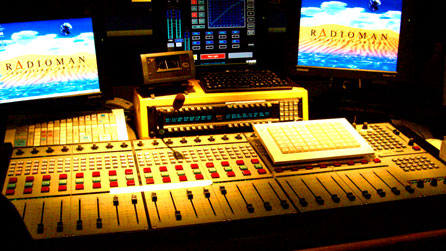 A radio studio mixing desk.