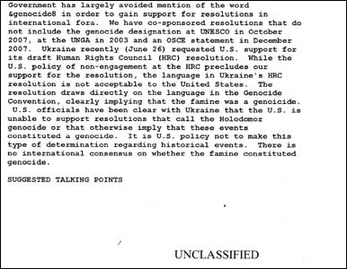 US State department does not support recognition of Holodomor in Ukraine as genocide