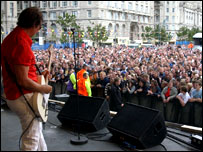On Stage at Mathew Street Festival, Pier Head.