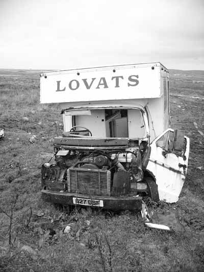 Old van ruin on croft, South Uist