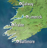 Map showing Galway to Balitimore