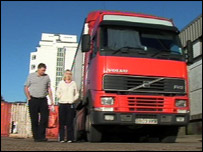 Kevin and Tracey and their lorry.