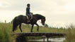 Horse rider crossing bridge