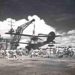 Bruce Ada's Walrus being loaded on to HMS Venerable at Manus Island
