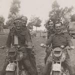 left - Wally Groves with sergeant Jim Cowley on pillion; right - the author with tank driver Jim Bassnet on pillion.