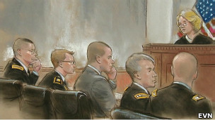 Interpretación artística de la audiencia de Bradley Manning