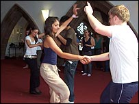 Sandeep and Ryan learning a dance