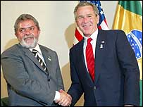 Os presidentes Lula e Bush