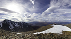 View from the top of Carn Mor Dearg showing the north face of Ben Nevis.