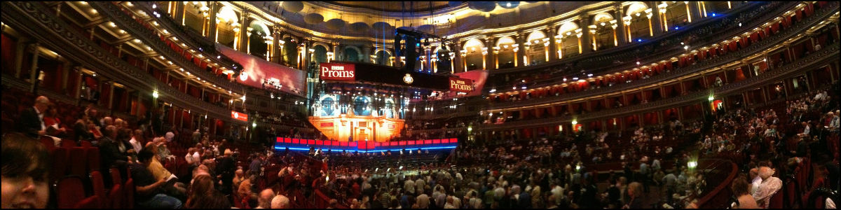 Panoramic view of this years Radio 3 Proms at the Royal Albert Hall. CC Image by Steve Bowbrick