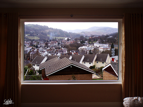 Llangollen framed by a window