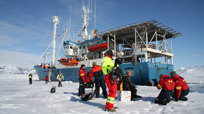 Oceans film crew set up by the research vessel The Lance