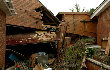 The destroyed garage