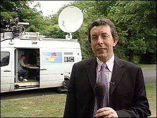 Chief Somerset reporter Clinton Rogers with the Points West satellite truck