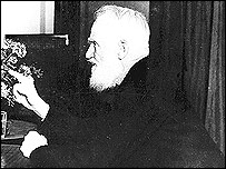 15/10/2929 (c) BBC - playwright George Bernard Shaw broadcasting from a studio in Plymouth in October 1929. This photograph is also from a special selection made available at the BBC 60th Anniversary Exhibition, held in Langham Gallery, London W1, 1982