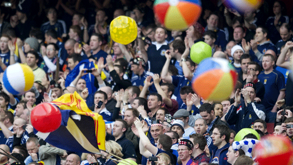 Scotland fans cheer on their side against Brazil earlier this year