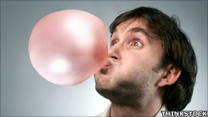 Man blowing bubble