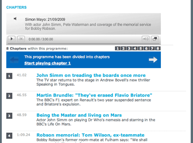 Screenshot showing chapters on 5live