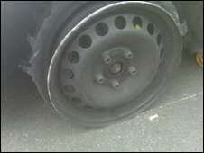 My wheel and tattered tyre