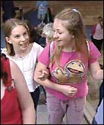 Becky and friends in a shopping centre