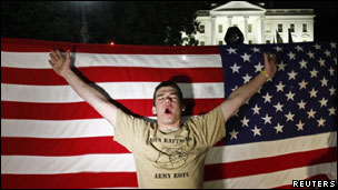 Man celebrates news of Bin Laden's death outside the White House