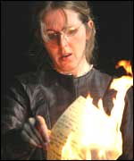 shared Experience actors as Bronte SistersCharlotte burning paper