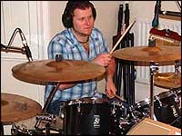 Bibby on the drums