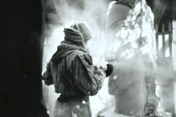 Emily Young working on one of her sculptures. Photo by Annie Hanson