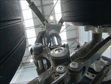 A lifesize model of the Landing Gear for the new A350 passenger jet, made by Messier Dowty of Gloucestershire.