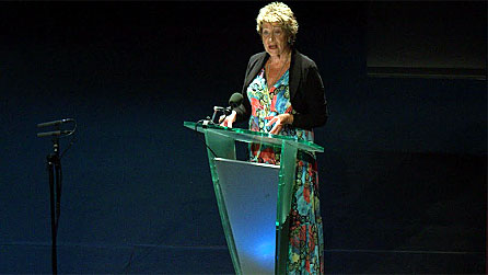 Beti George introduces performers in the second Song Prize recital, BBC Cardiff Singer of the World 2011. Photo © Brian Tarr