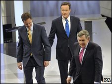 Gordon Brown, Nick Clegg and David Cameron