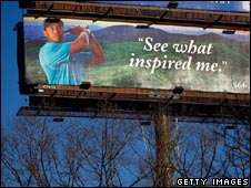Tiger Woods on advertising banner