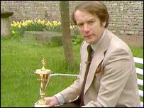 Gwyn Richards with a silver chalice