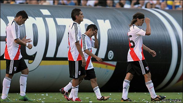 River Plate players leave the field after losing 2-0 to Boca Juniors in March