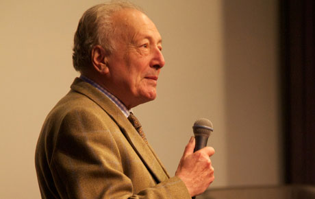 Robin Hardy speaking at the 2010 Abertoir festival. Image courtesy of Abertoir