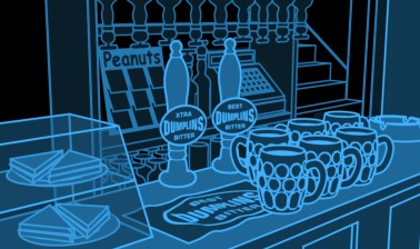 Inside the Pub - illustration by Rod Lord