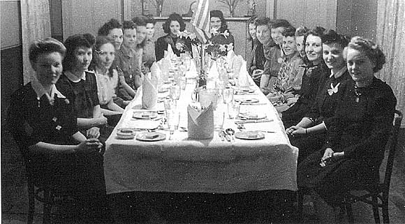 Photograph showing farewell dinner in Kilkeel for GI Brides (Photo by Pat Hudson, courtesy fo Down ounty Museum)