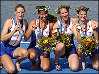 Women's four silver medallists at Athens 2004.
