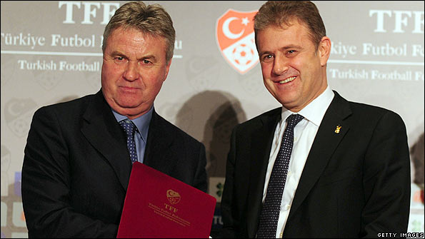 Guus Hiddink is presented as the new Turkey manager