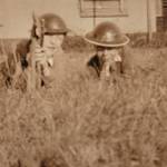 Dennis Mabey and his friend Arthur defending the Blue Bird Cafe, Nevendon in 1940.