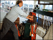 The inside of Wroxham signalbox