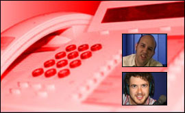 Phone graphic with Fergus Hackett and Tom Brewer