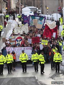 Protesters against tuition fee changes in Edinburgh