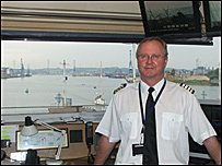 Harbour master with River Orwell behind him