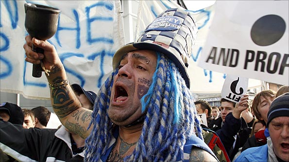 Pompey fans protest against the club's mismanagement last season