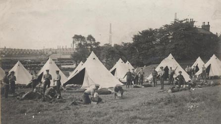 Troops camped near Llanelli during the Railway Strike, 1911