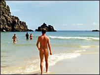 Naturists at an English beach resort